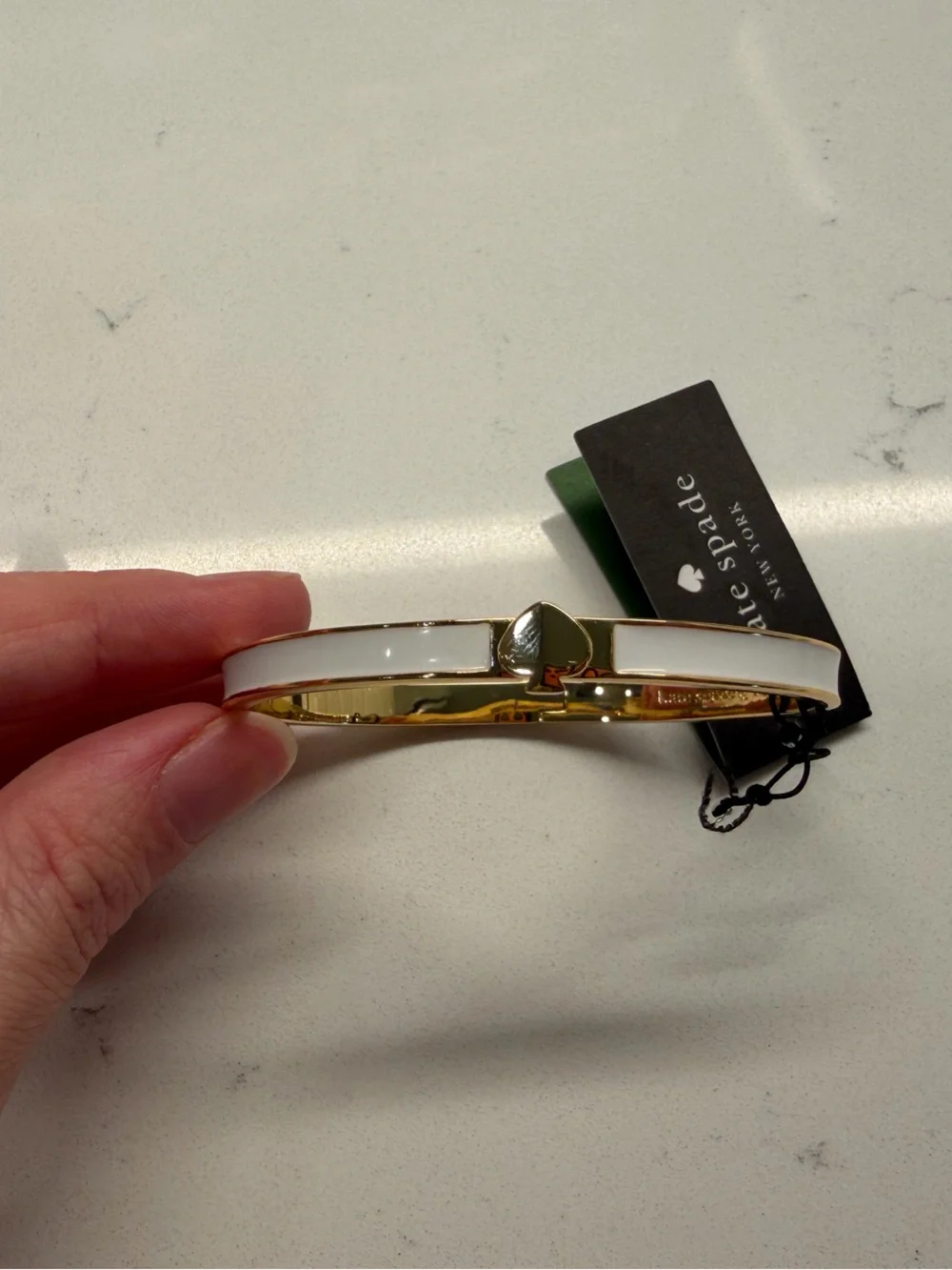 kate spade White and Gold Enamel Spade Hinge Bangle size 6.75-7